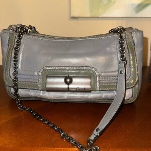 Coach Gray Leather Clutch with Chain Strap